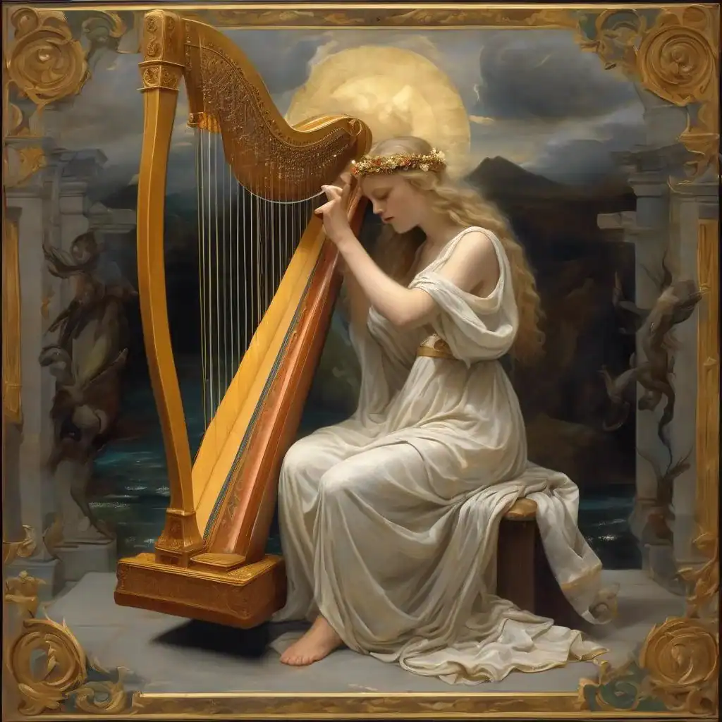 Muse in Dalmatic playing the harp – Ernest Hébert